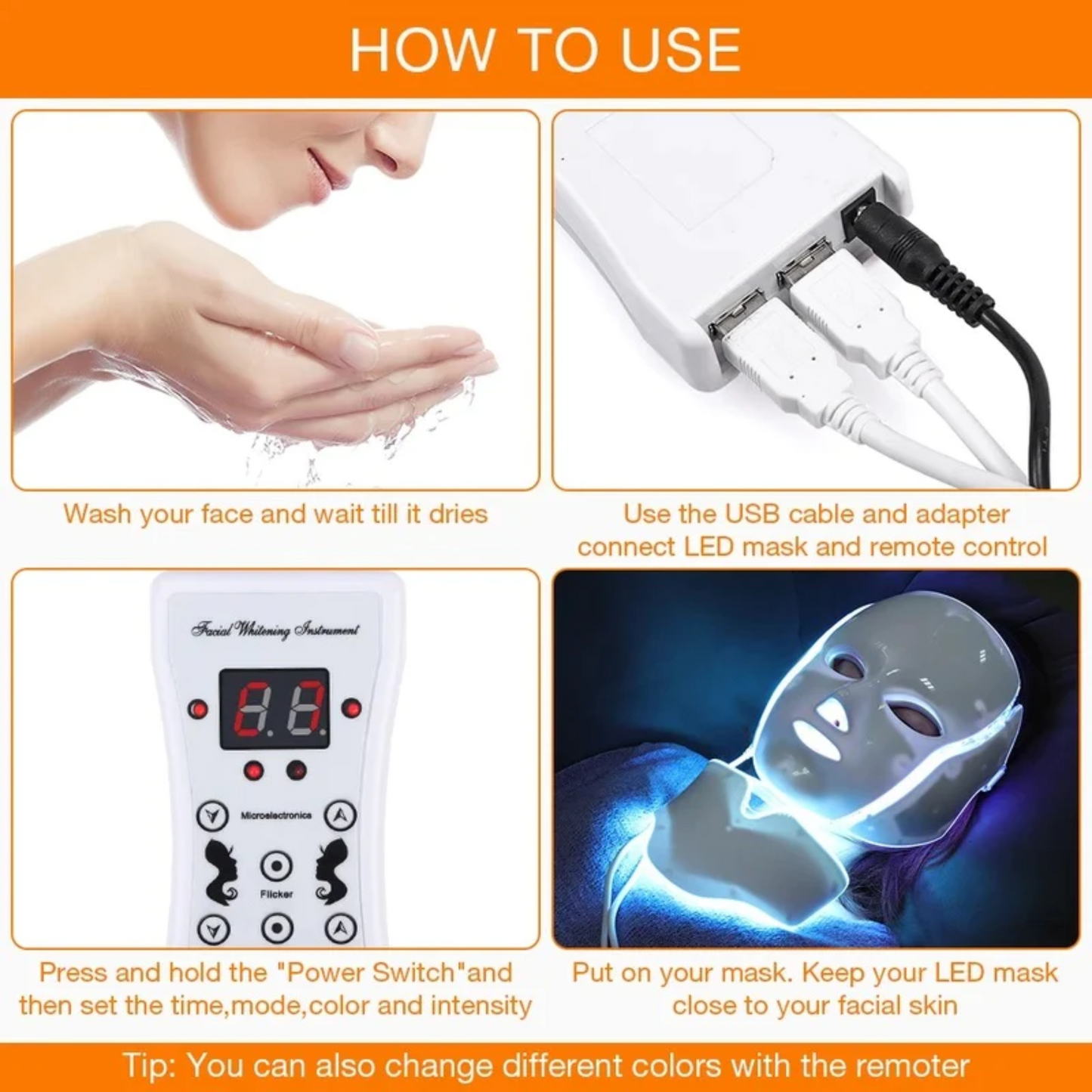 Rejuvenating 7 Color LED Face Mask With Neck Care