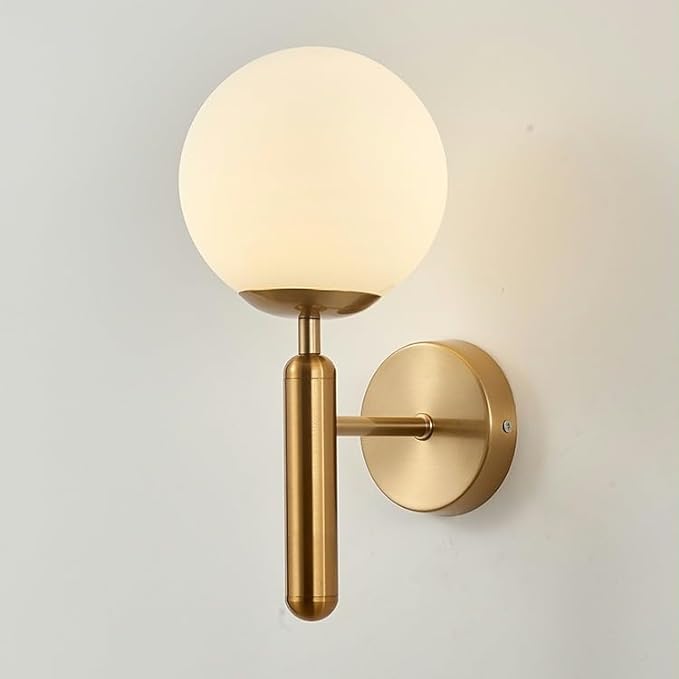 Bright Glass Globe LED Wall Light in Brass Finish - Lusomart