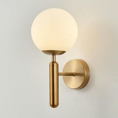 Bright Glass Globe LED Wall Light in Brass Finish