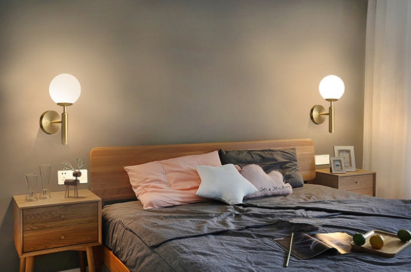 Bright Glass Globe LED Wall Light in Brass Finish