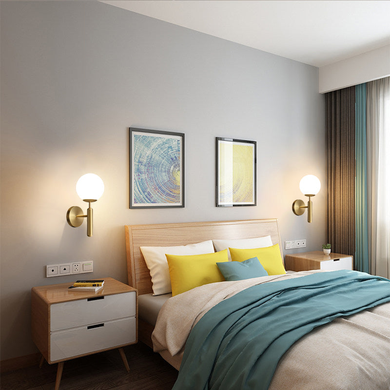 Bright Glass Globe LED Wall Light in Brass Finish