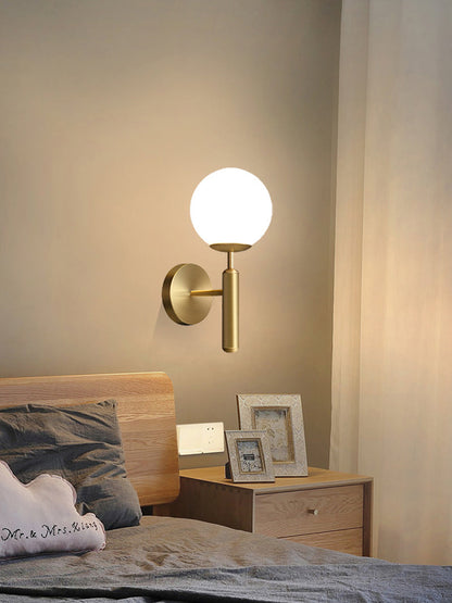 Bright Glass Globe LED Wall Light in Brass Finish