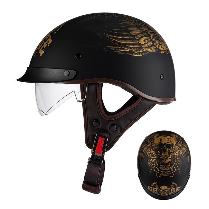 UrbanCruiser Half Helmet – Features an Integrated Visor, Quick Release Buckle, and Removable Liner for Comfortable Half Shell Motorcycle Riding in the City. 1