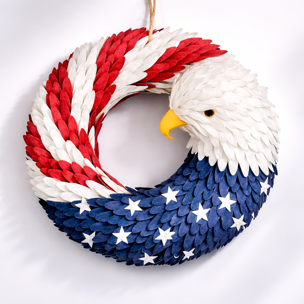 Patriotic Eagle Wreath Wooden Memorial Wall Decor - Lusomart