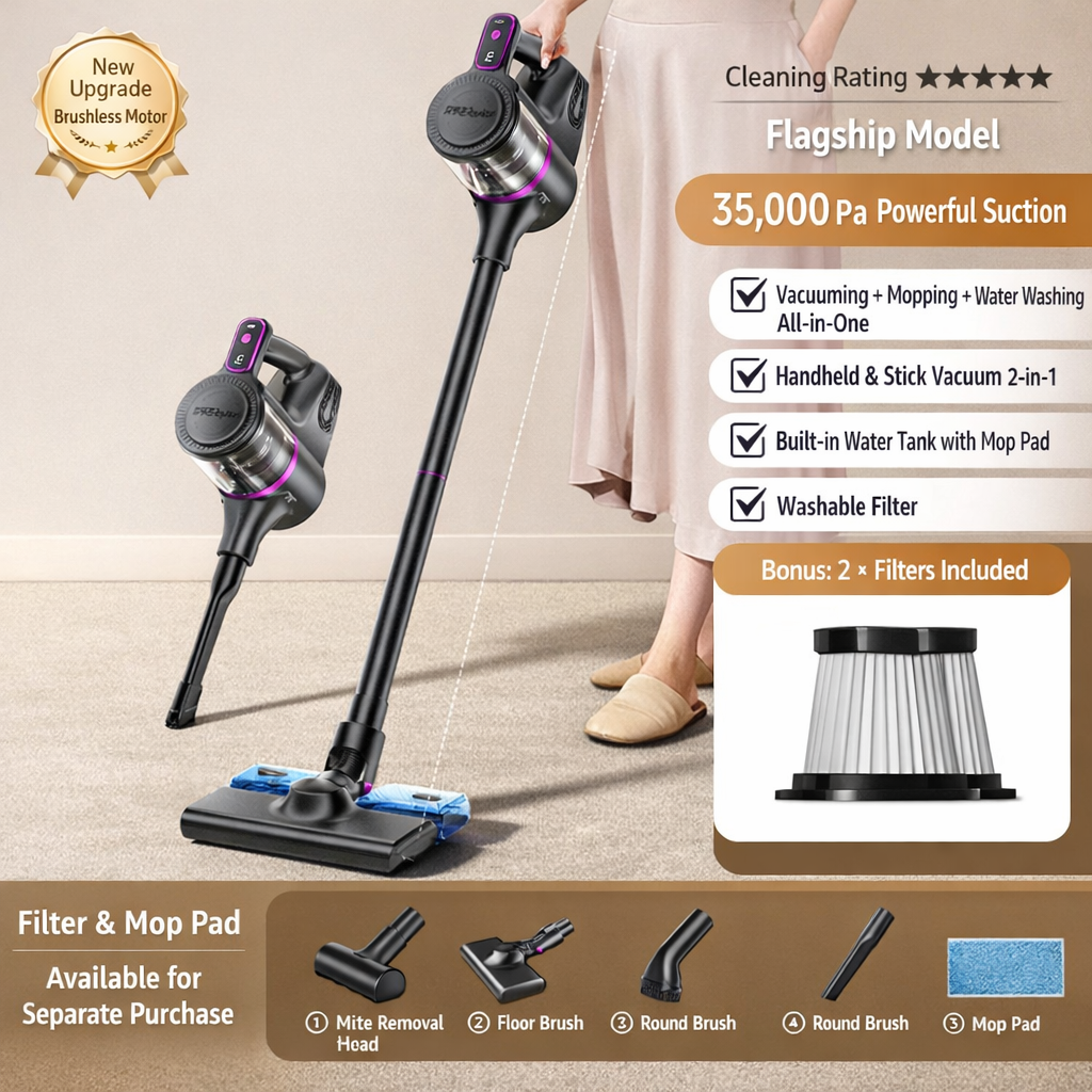 Cordless Handheld Vacuum with LED Light and Brush