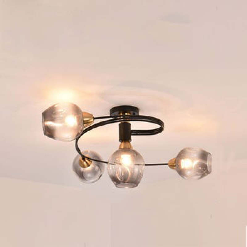 Elegant Glass Semi Flush Ceiling Light Black Gold - Lusomart