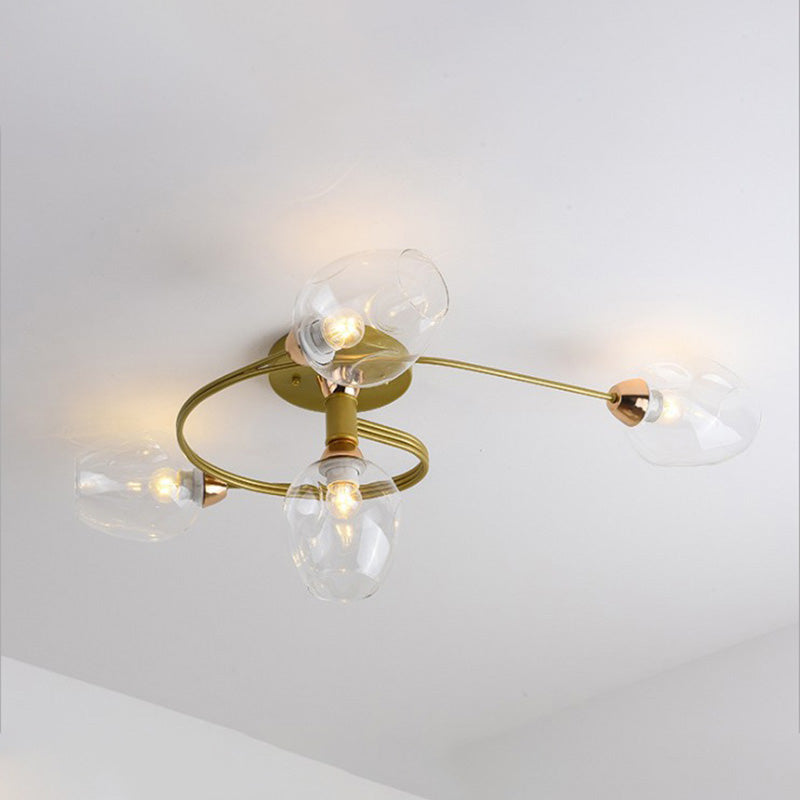 Elegant Glass Semi Flush Ceiling Light Black Gold