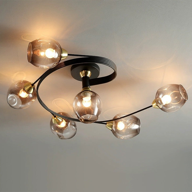 Elegant Glass Semi Flush Ceiling Light Black Gold