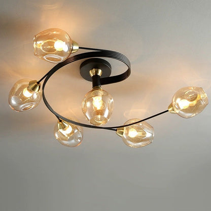 Elegant Glass Semi Flush Ceiling Light Black Gold