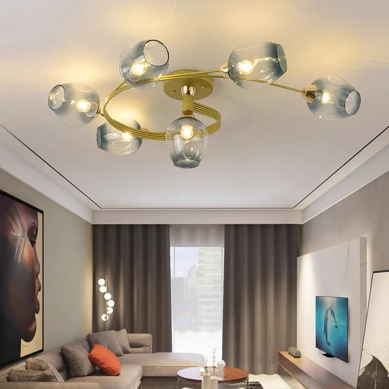 Elegant Glass Semi Flush Ceiling Light Black Gold