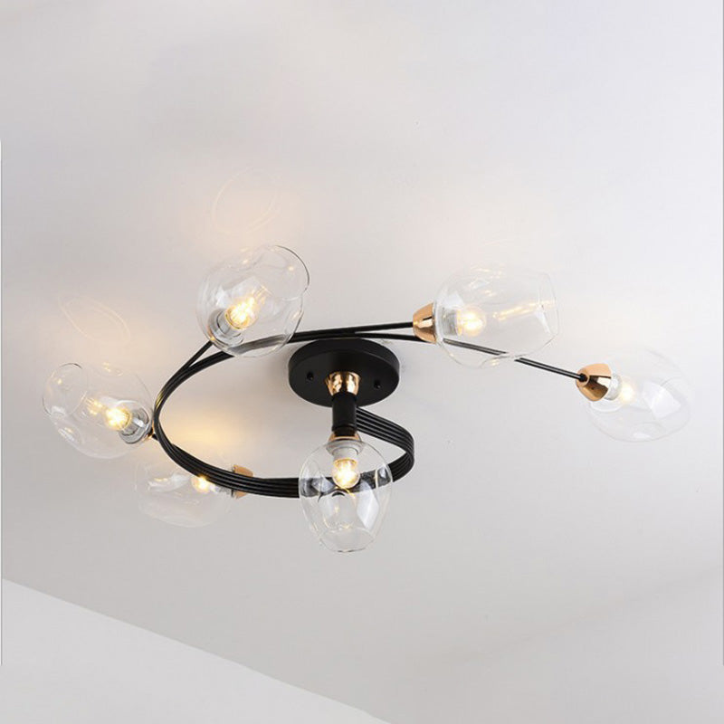 Elegant Glass Semi Flush Ceiling Light Black Gold