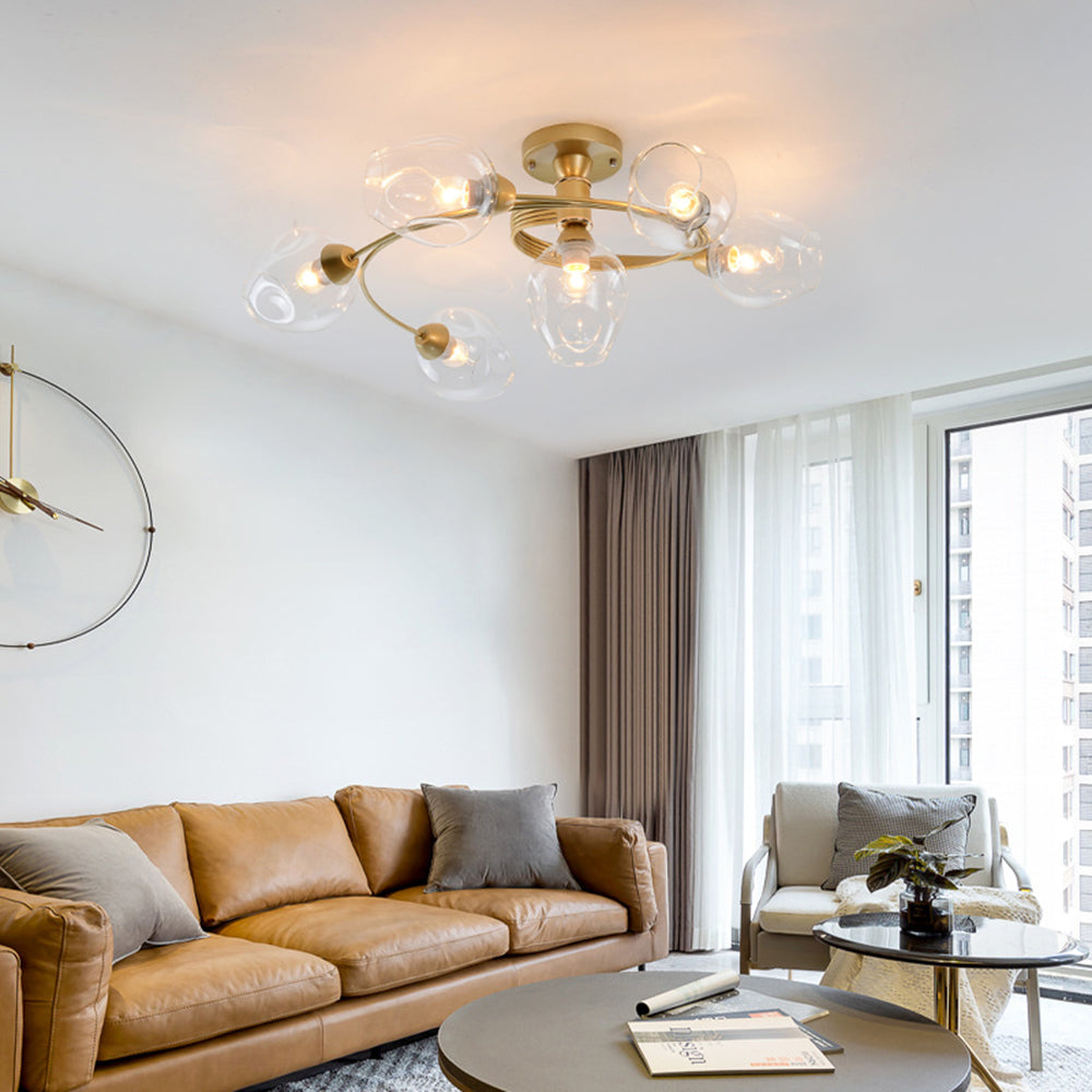 Elegant Glass Semi Flush Ceiling Light Black Gold