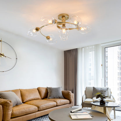 Elegant Glass Semi Flush Ceiling Light Black Gold