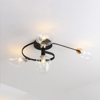 Elegant Glass Semi Flush Ceiling Light Black Gold