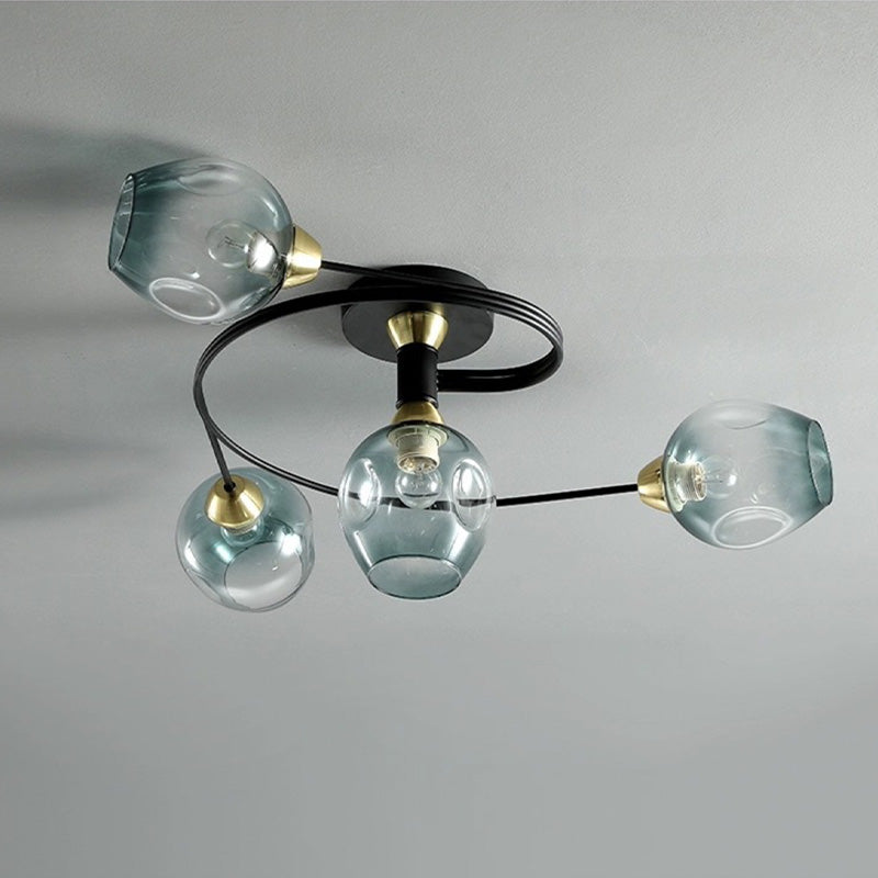 Elegant Glass Semi Flush Ceiling Light Black Gold