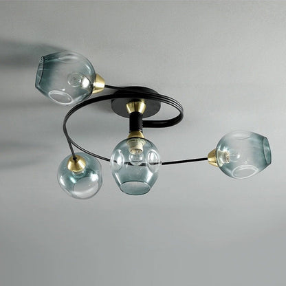 Elegant Glass Semi Flush Ceiling Light Black Gold