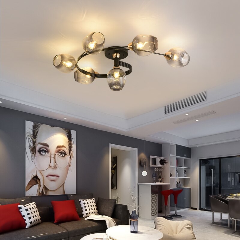 Elegant Glass Semi Flush Ceiling Light Black Gold