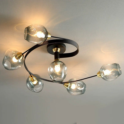 Elegant Glass Semi Flush Ceiling Light Black Gold