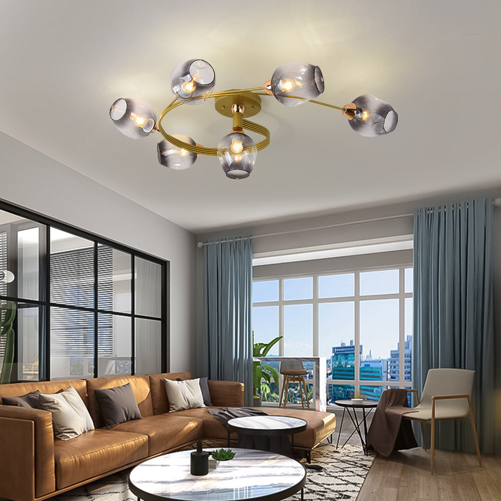 Elegant Glass Semi Flush Ceiling Light Black Gold