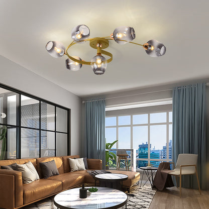 Elegant Glass Semi Flush Ceiling Light Black Gold