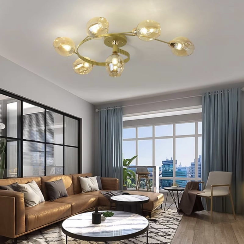 Elegant Glass Semi Flush Ceiling Light Black Gold