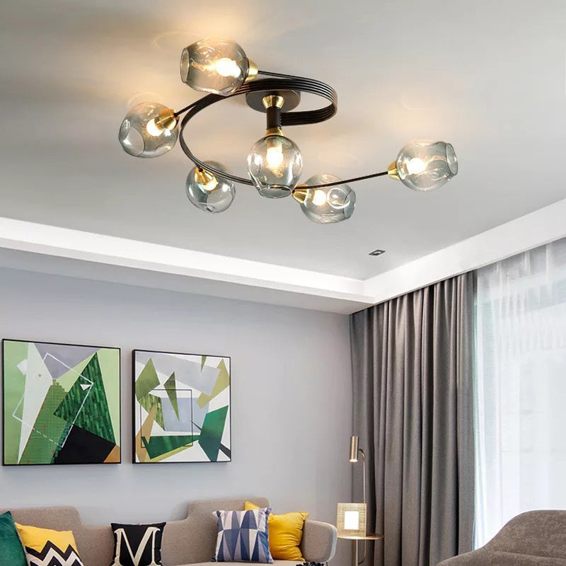 Elegant Glass Semi Flush Ceiling Light Black Gold