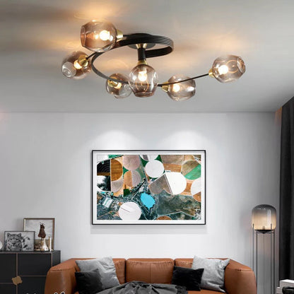 Elegant Glass Semi Flush Ceiling Light Black Gold