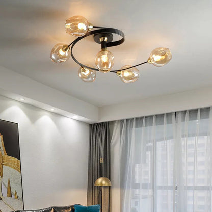 Elegant Glass Semi Flush Ceiling Light Black Gold