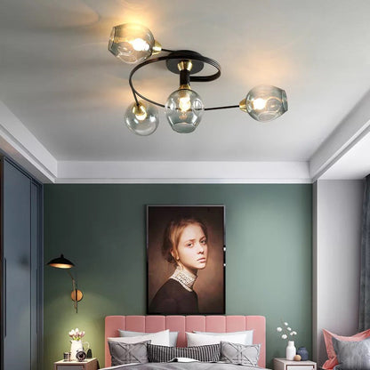 Elegant Glass Semi Flush Ceiling Light Black Gold