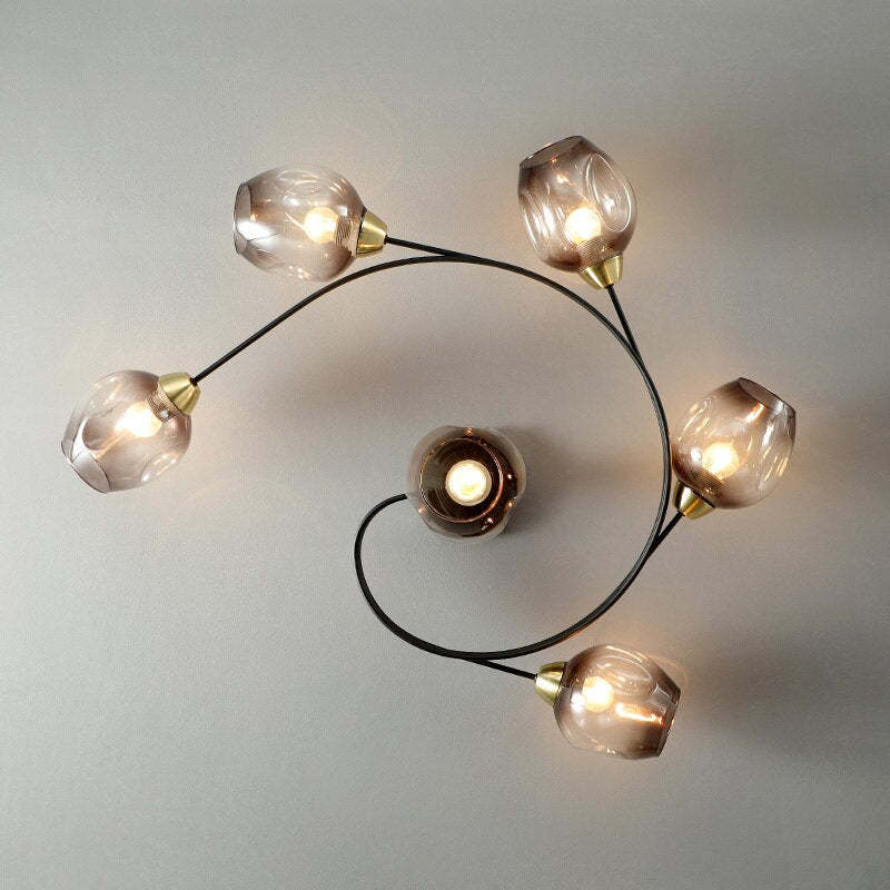 Elegant Glass Semi Flush Ceiling Light Black Gold