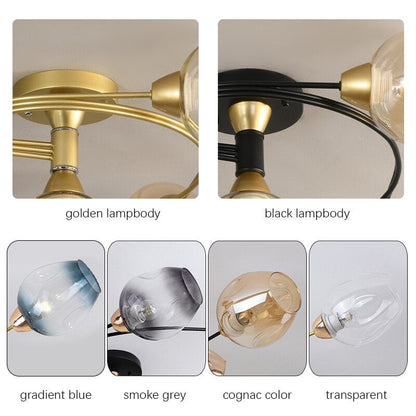 Elegant Glass Semi Flush Ceiling Light Black Gold