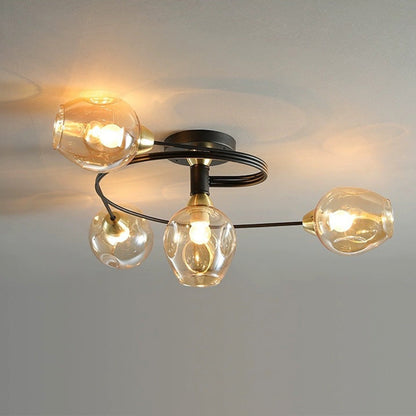 Elegant Glass Semi Flush Ceiling Light Black Gold