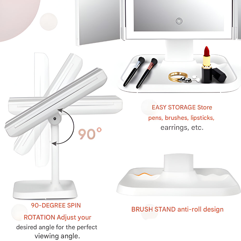 Portable LED Makeup Mirror with Adjustable Lights