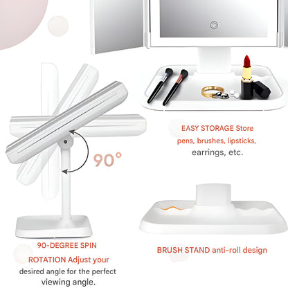 Portable LED Makeup Mirror with Adjustable Lights