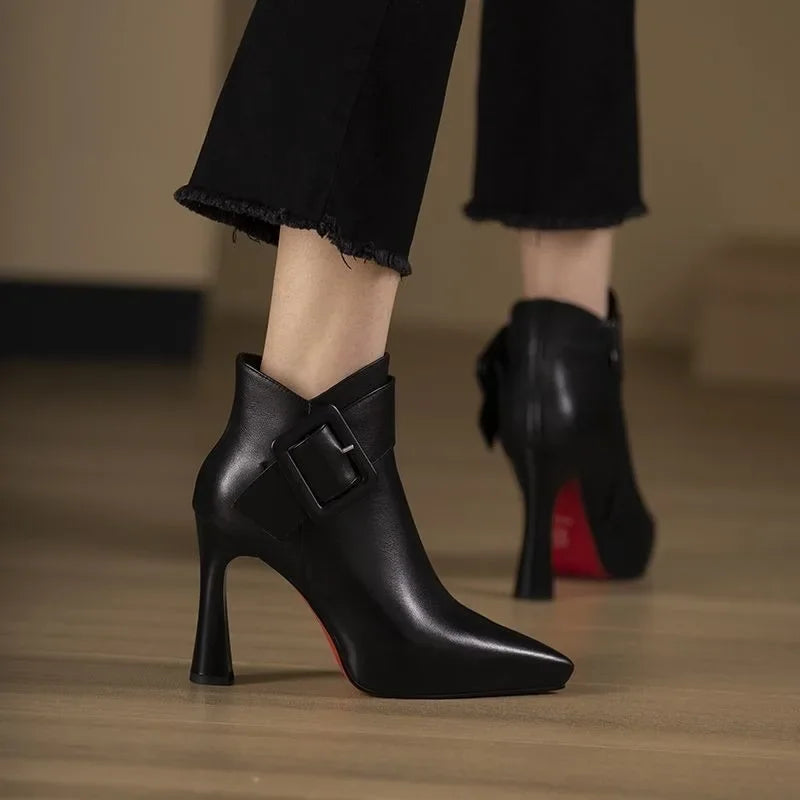 Vegan Leather Black Ankle Boots with Decorative Buckle – Stylish Footwear for All-Day Comfort 3