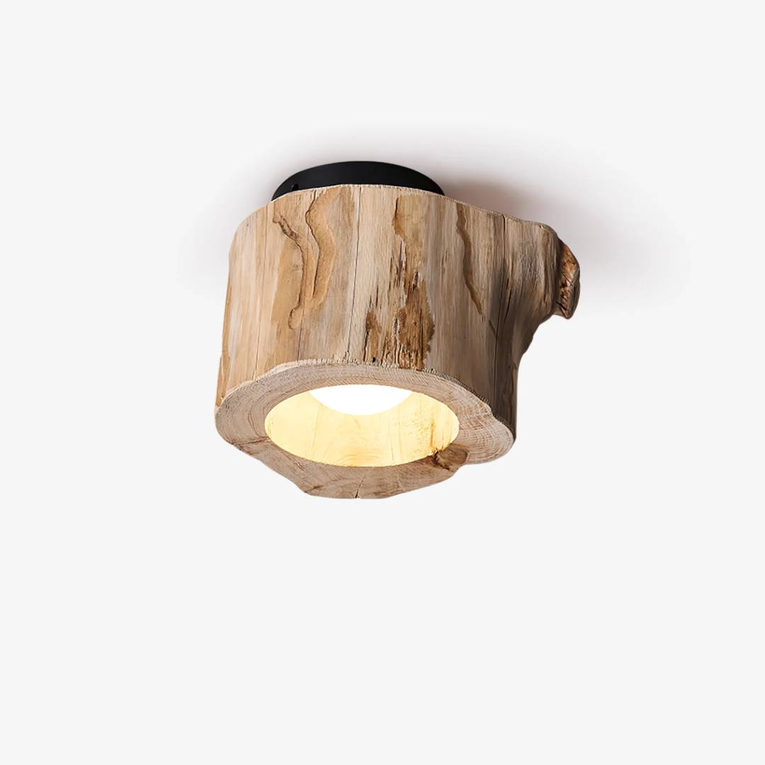Rustic Wooden Ceiling Lamp With Natural Log Shade