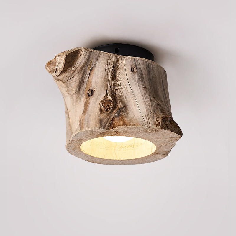 Rustic Wooden Ceiling Lamp With Natural Log Shade