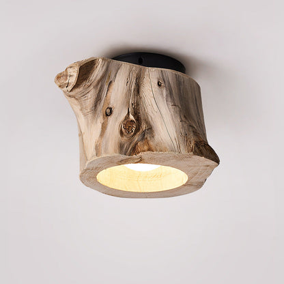 Rustic Wooden Ceiling Lamp With Natural Log Shade