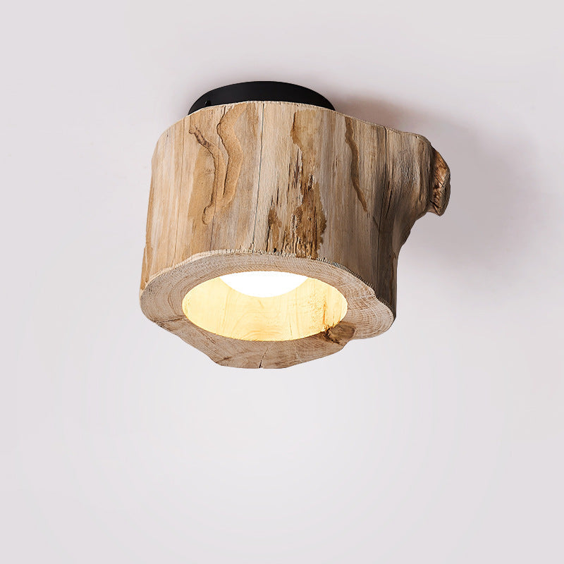 Rustic Wooden Ceiling Lamp With Natural Log Shade