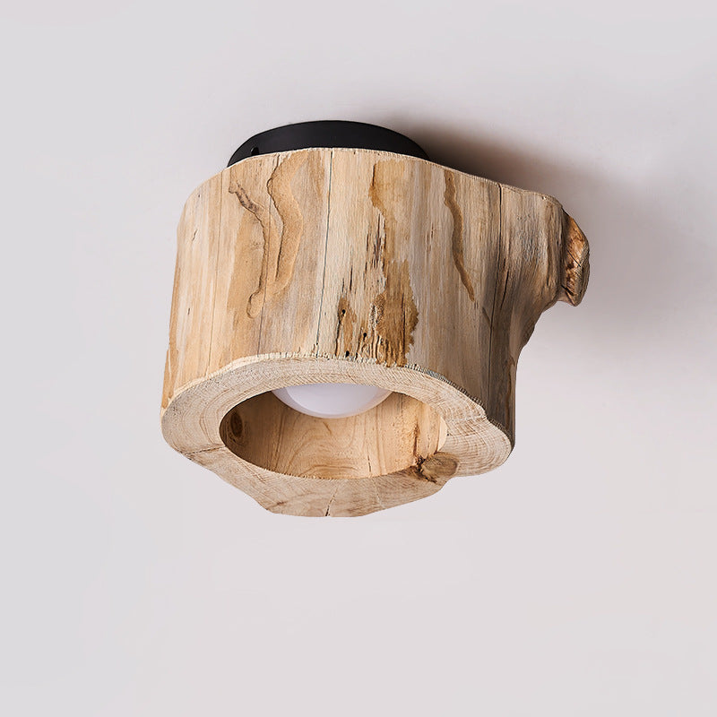 Rustic Wooden Ceiling Lamp With Natural Log Shade