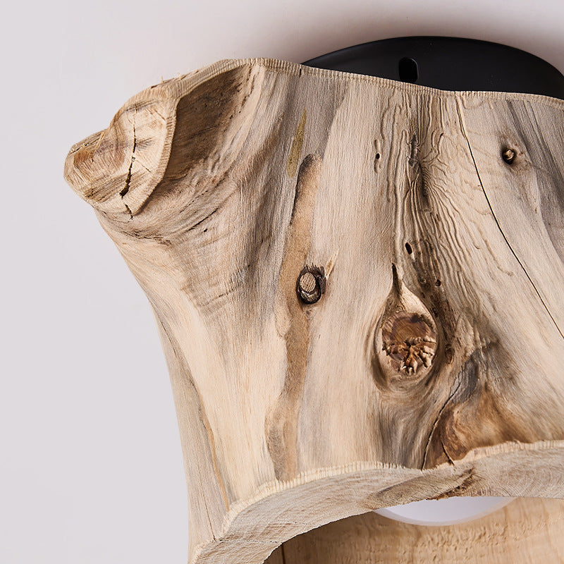 Rustic Wooden Ceiling Lamp With Natural Log Shade