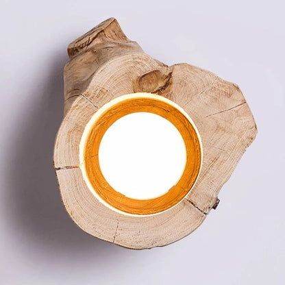 Rustic Wooden Ceiling Lamp With Natural Log Shade