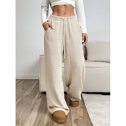 VelvetCrest | Chic Relaxed High-Waisted Corduroy Women's Trousers 2