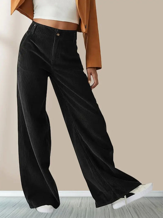 Soft Wide Leg Corduroy Pants for Women - Lusomart