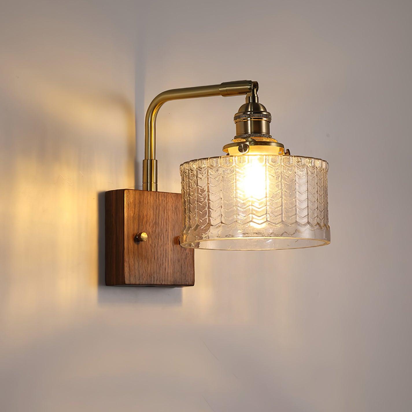 VerdantGlow | Elegant Retro Green Glass Wall Lamp Sconce with Wooden Accent 8