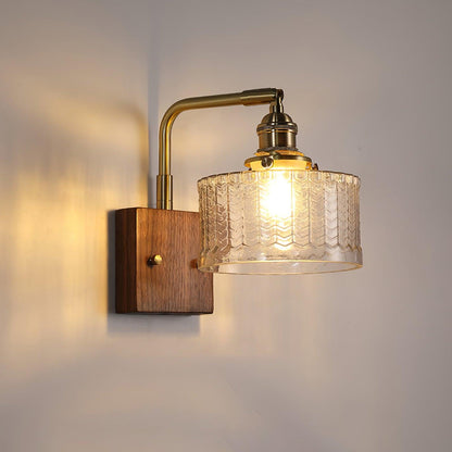 VerdantGlow | Elegant Retro Green Glass Wall Lamp Sconce with Wooden Accent 8