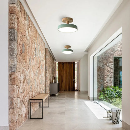 VerdantGlow | Stylish Compact LED Flush Ceiling Light with Wooden Base 3