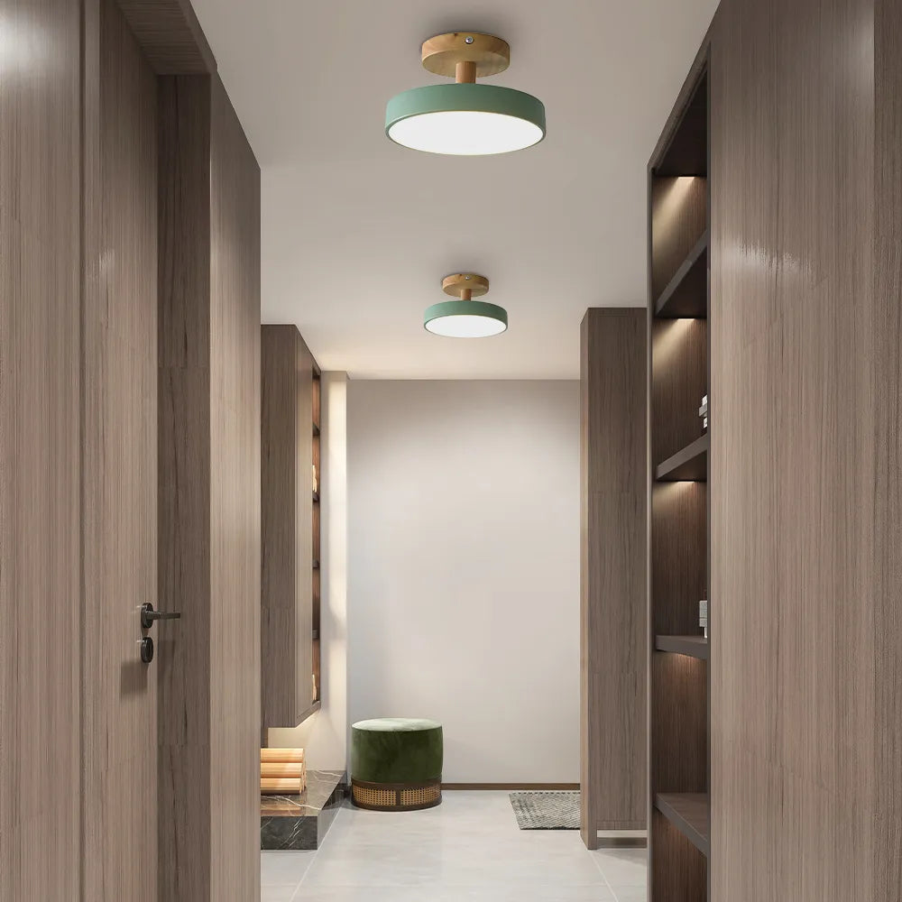 VerdantGlow | Stylish Compact LED Flush Ceiling Light with Wooden Base 4