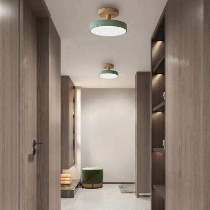 VerdantGlow | Stylish Compact LED Flush Ceiling Light with Wooden Base 4