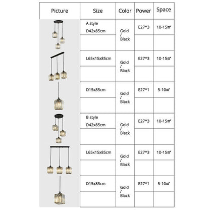 Stylish Gold Glass Drop Pendant Light, Black